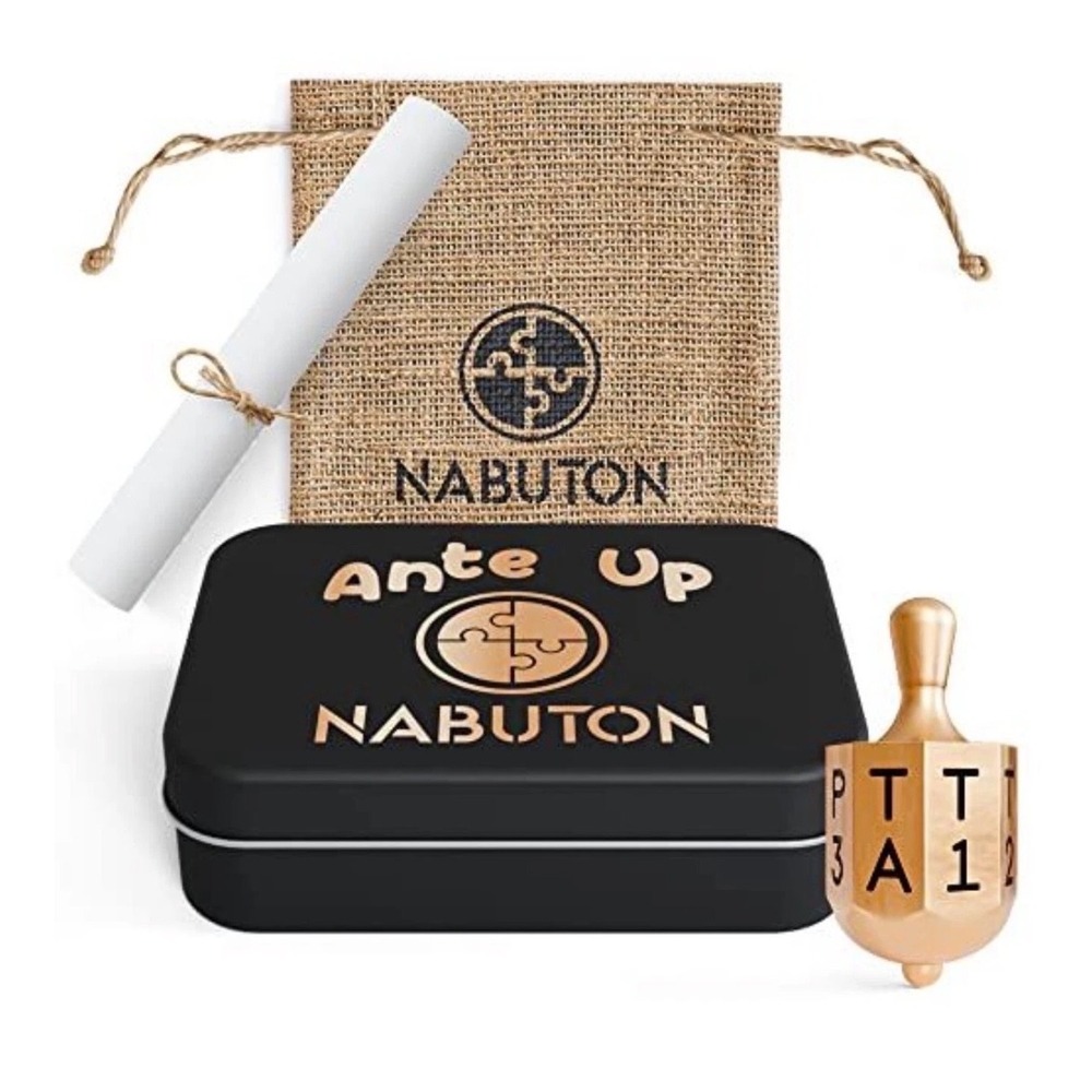 NABUTON Put & Take Ante-Up Gambling Game Spinner Top Bag New Brass Gold Black